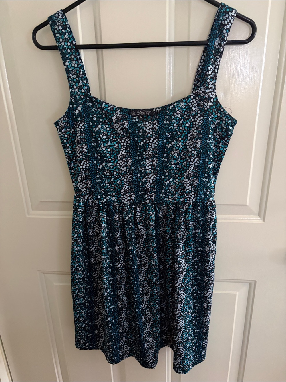 BeBop Teal and White Floral Tank-Style Mini Dress